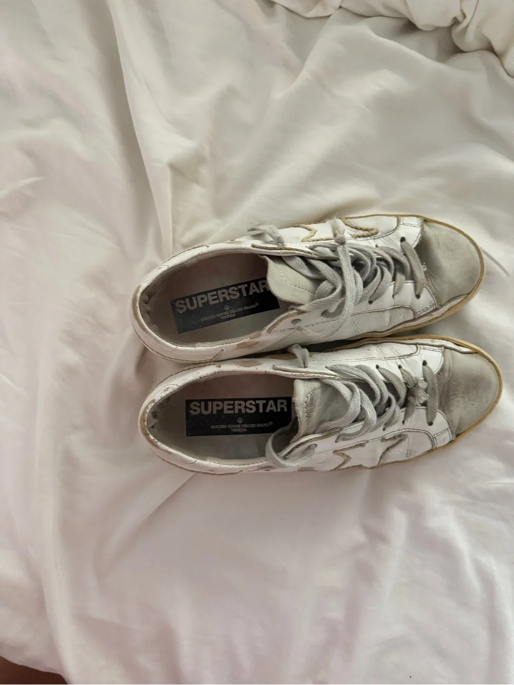 Golden Goose White Leather Low-Top Sneakers with Gold Star